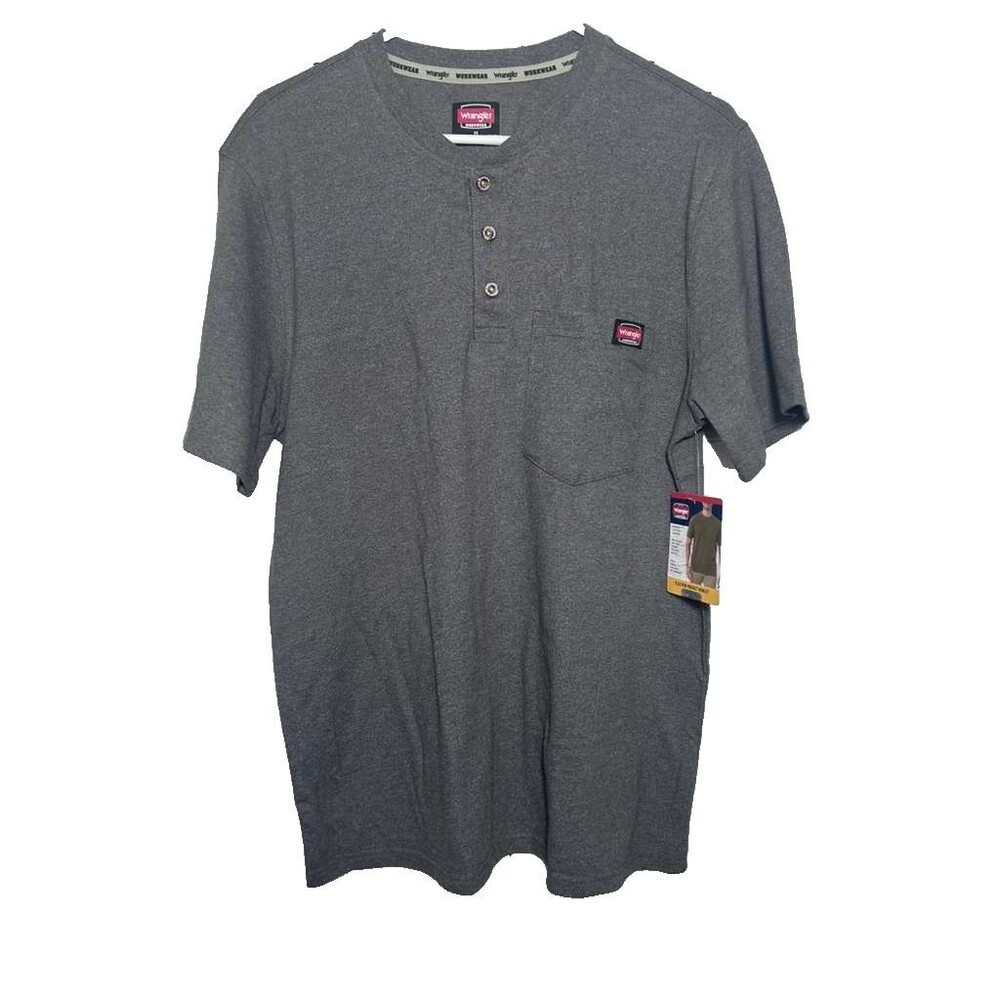 Wrangler Henley Shirt Men's Medium Charcoal Short Sleeve Pocket New